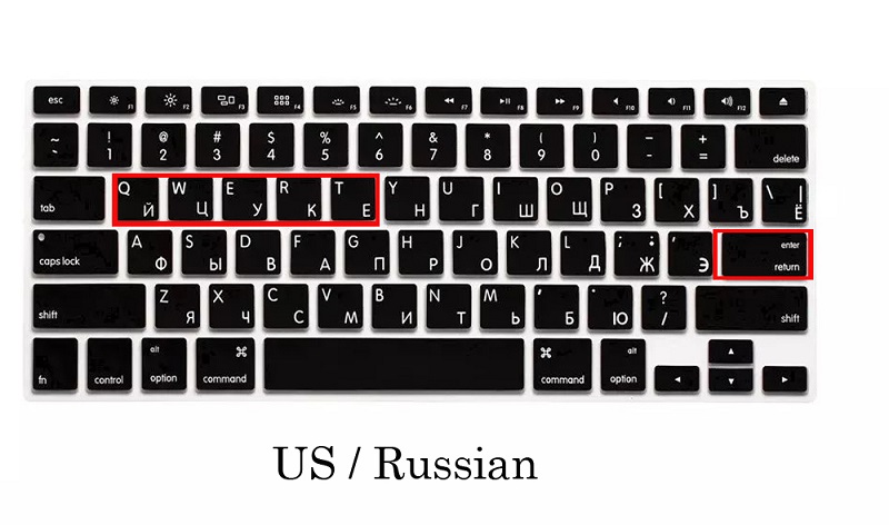 Silicon Skin for Macbook Pro 13 15 CD ROM A1278 A1286 EU US Russian Keyboard Cover For Macbook Pro 13 15 Russian Keyboard Cover: US-Black