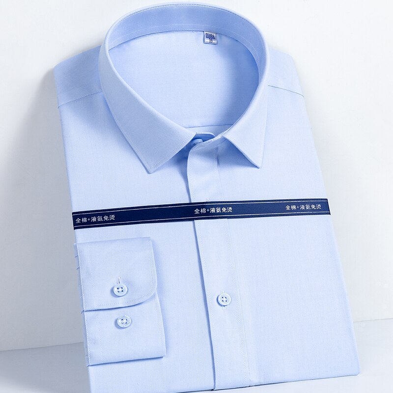 Men's 100% Cotton Non-iron Long Sleeve Solid Basic Dress Shirt Pocket-less Standard-fit Formal Business Classic Shirts