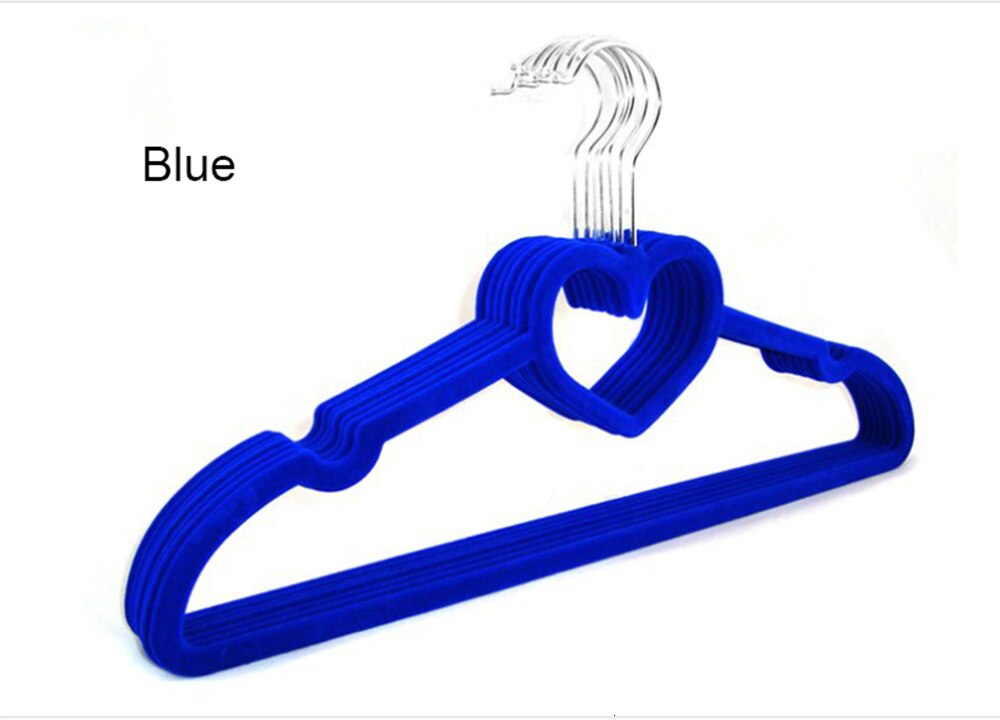 10pc/lot Heart Shaped Plastic Velvet Hangers Non-Slip Clothes Hanger with 360 Degree Swivel Hook Kleding Organizer Cabide Veludo: Blue