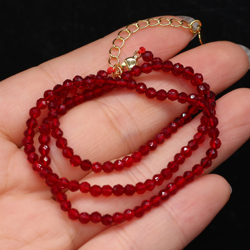 Collar de espinela natural para hombres y mujeres, collar de cuentas de piedra pequeñas de 3mm, accesorios de joyería, el mejor , longitud 38 + 5cm,: Rojo-marrón