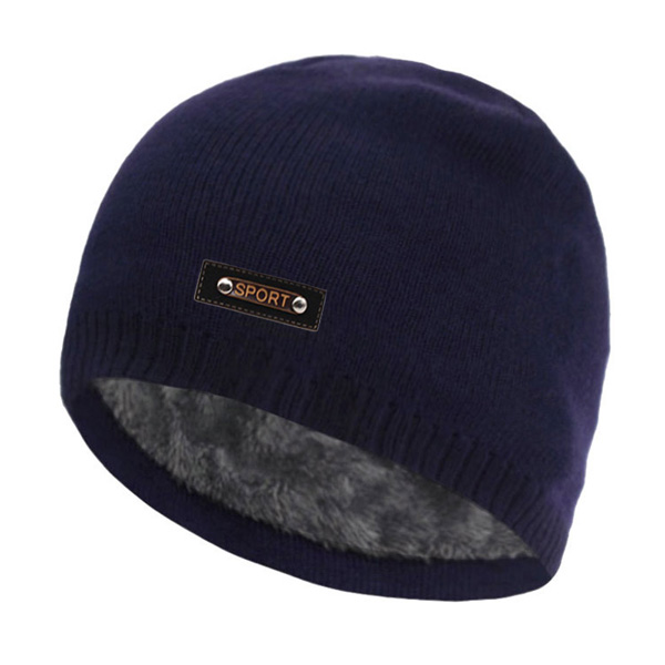 Strikket lue menn vinter luer til kvinner lue lue lue pels skullies luer шапка мужская hodeskalle gorro panser caps mann: Blå