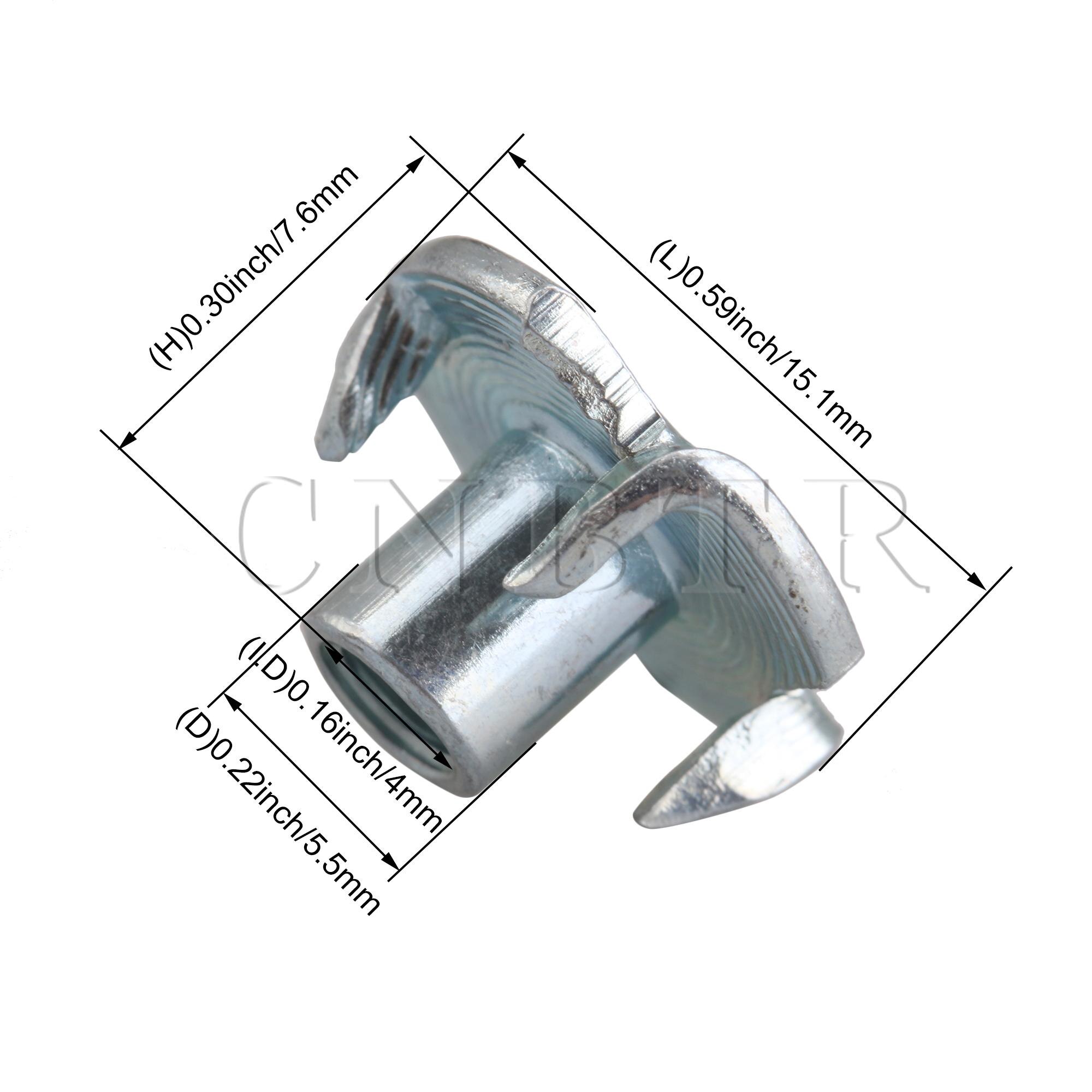 CNBTR 100x Carbon Steel Captive Blind Inserts Nuts for Wood Furniture M4x7.6mm
