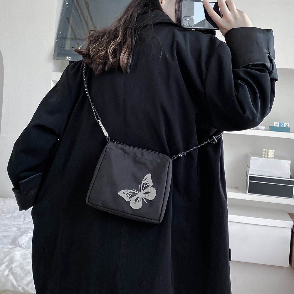 Casual Streetwear Crossbody Bag Women Butterfly Reflective Small Shoulder Pouch Popular Simple Female Daily Bag