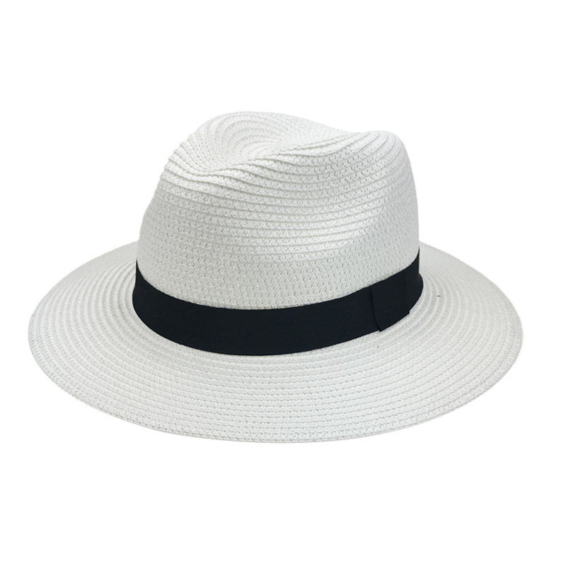 Chapeau Panama en paille pour hommes et femmes, Chapeau de plage d'été, visière de soleil, Jazz, Cool, Sombrero YY17161: White Straw panama
