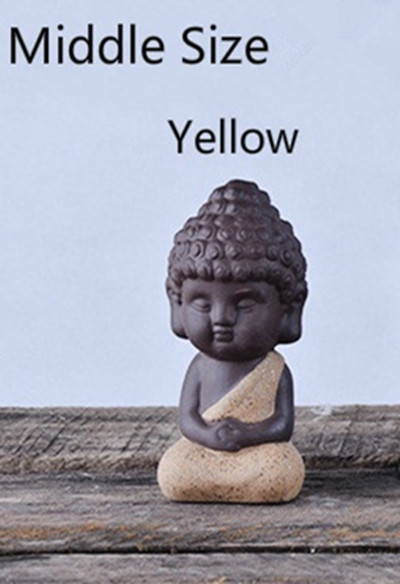 Lille buddha statue munk figur tathagata indien yoga mandala te kæledyr lilla keramik håndværk zakka dekorative keramiske ornamenter: Mellemstørrelse gul