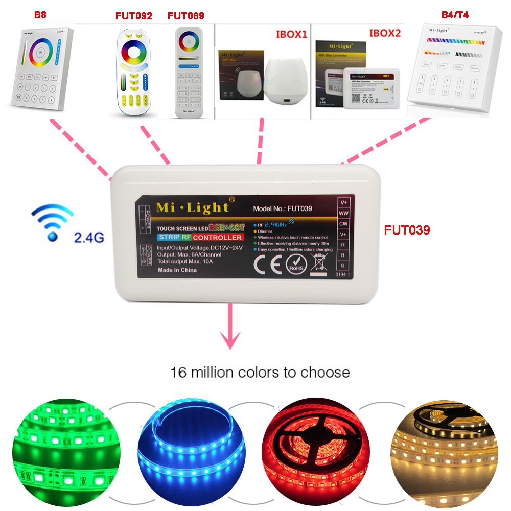 Panel inteligente de 4 zonas Miboxer2.4G WiFi iBox RGB + CCT/tira de led RGBWW Controlador de luz FUT039/FUT092/FUT089/iBox2/iBox1/B4/T4/B8