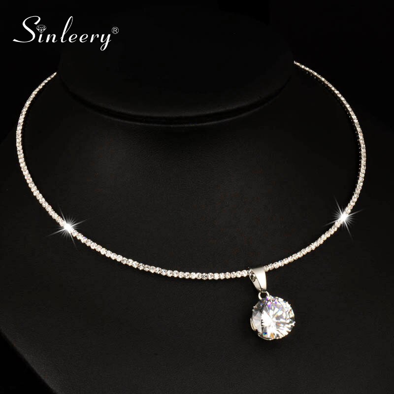 SINLEERY – collier ras du cou avec pendentif rond en Zircon cubique, couleur argent, chaîne de couple, bijoux de déclaration ZD1 SSA