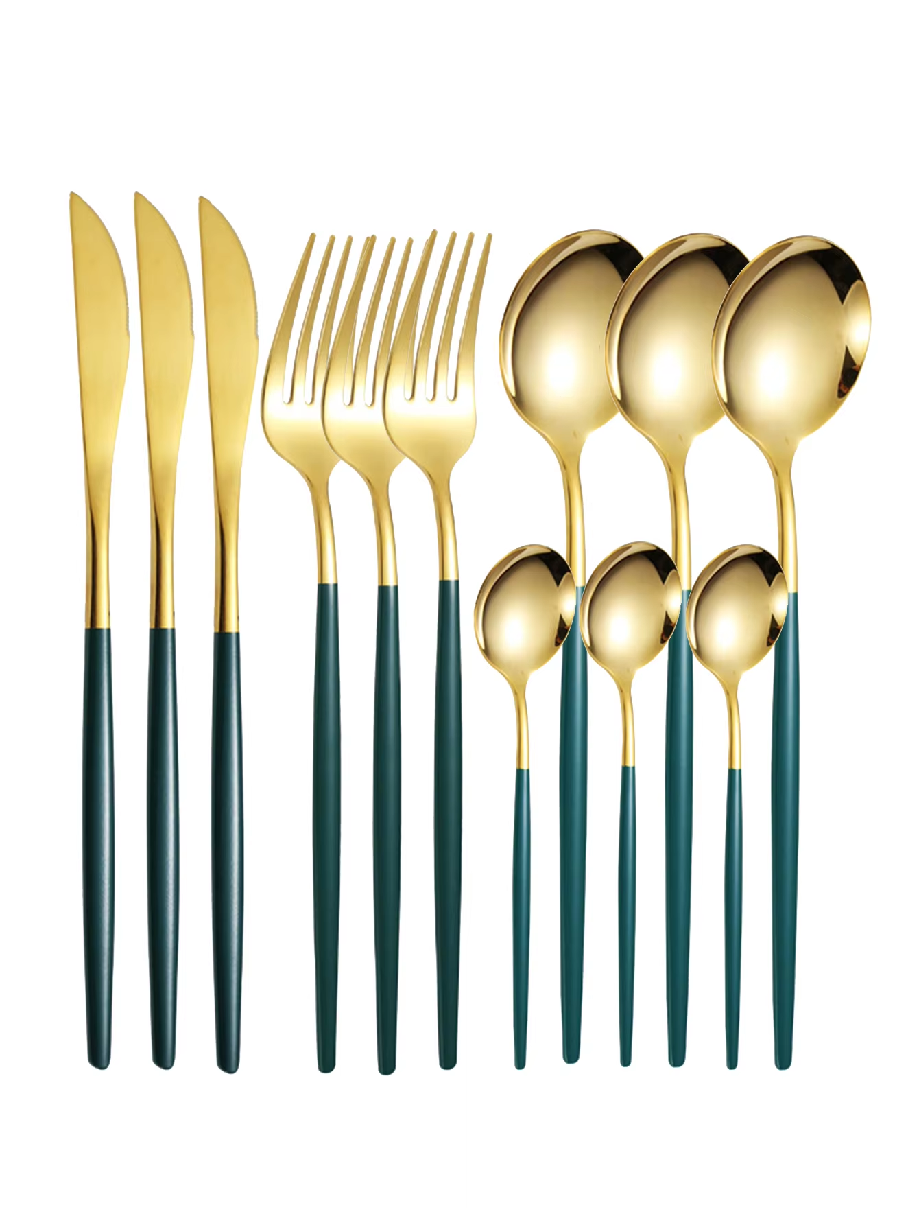 12pc Thin stainless steel cutlery set Portugal steak knife and fork dessert spoon coffee spoon: Red