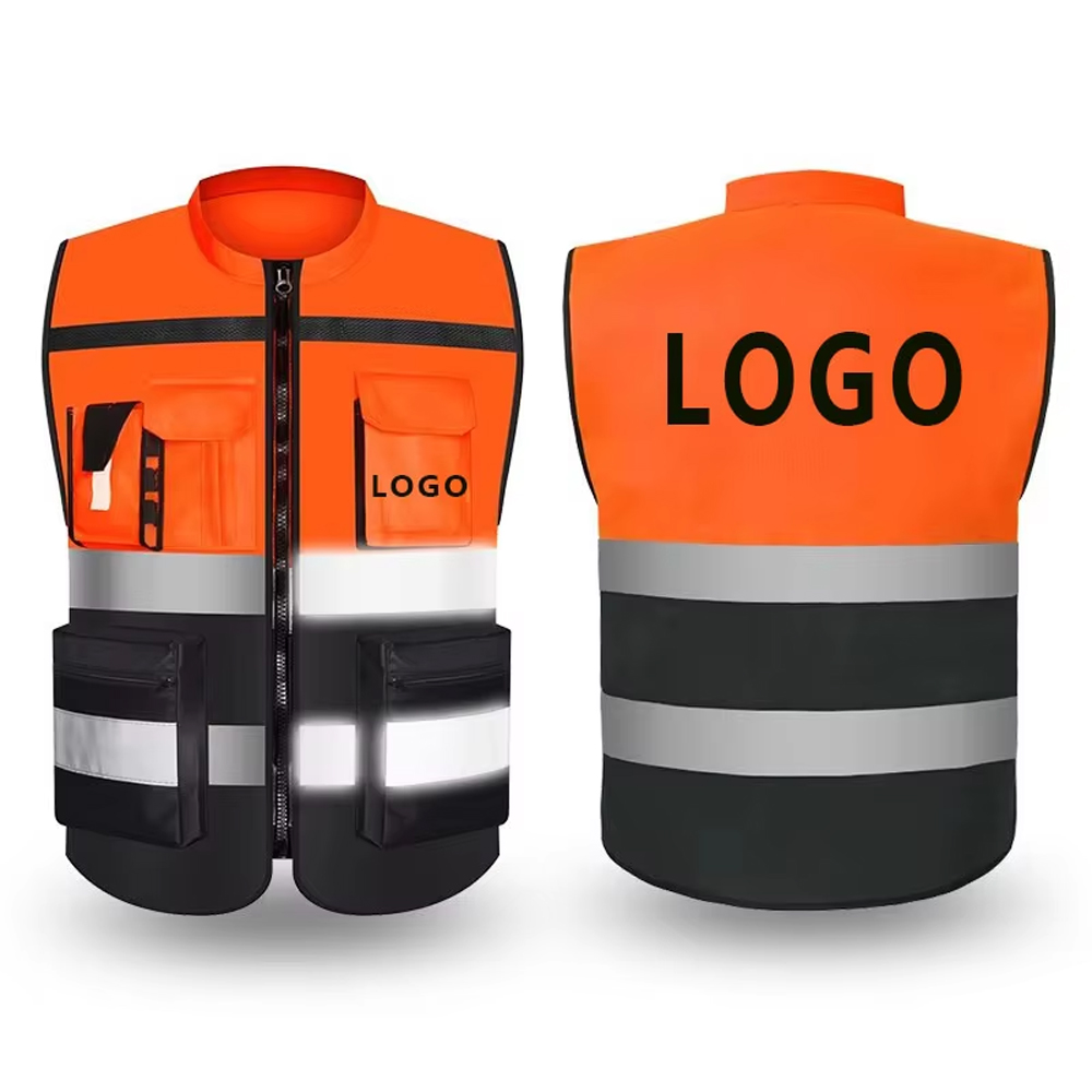 Gilet de sécurité réfléchissant haute visibilité, vêtements de travail réfléchissants pour travailleurs de la Construction et la circulation routière, vêtements de cyclisme pour moto: L / Orange