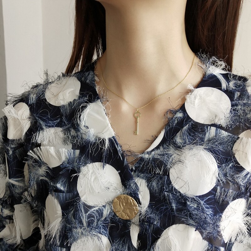 LouLeur, collar con llave de Plata de Ley 925 con colgante simple, cadena de suéter salvaje, collar para mujeres, joyería fina, dije