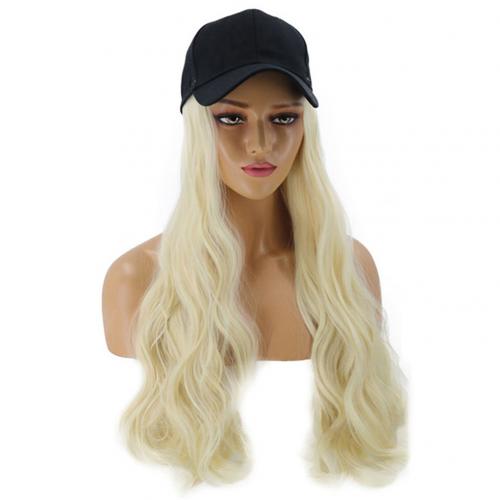 Damska peruka z długimi kręconymi włosami syntetyczna fryzura robić przedłużania włosów z czapką z daszkiem modna anty-ultrafioletowa czapka przeciwsłoneczna Streetwear: lekki złoty