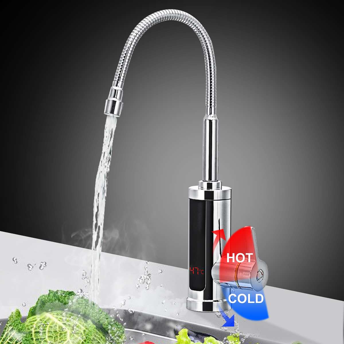 3000W 220V Electric Kitchen Flow Water Heater Tap Instant Water Faucet Heater Cold Heating Tankless Water Heater with LED
