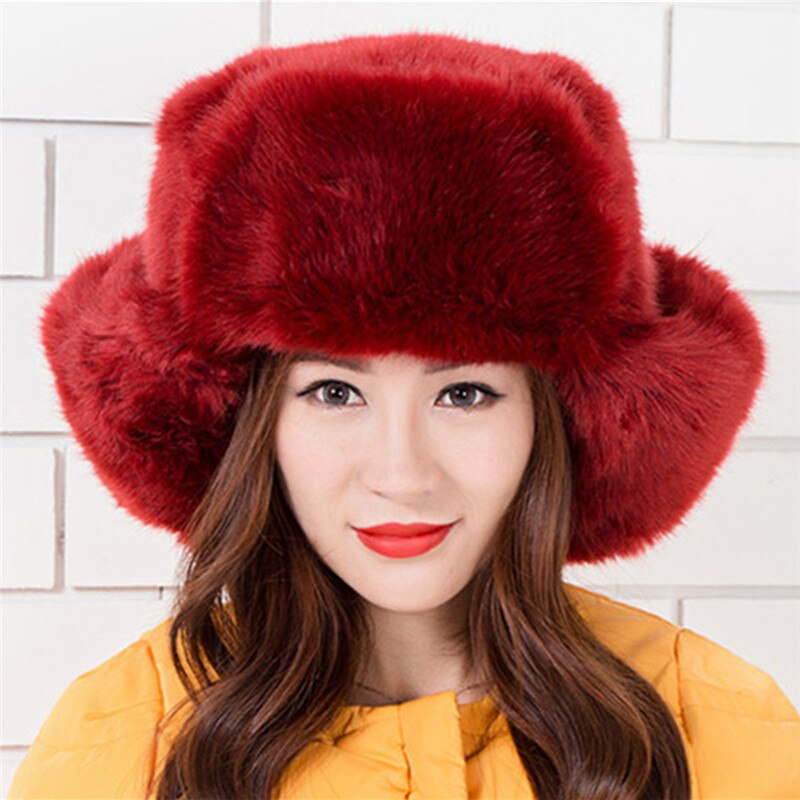 Sombreros de estilo cosaco ruso para mujer, gorros de piel sintética, cálidos, de invierno, con protección para las orejas, color negro, 027