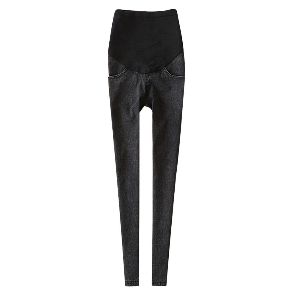 SAGACE Fitness femmes maternité grossesse pantalon moulant jean sur le pantalon élastique décontracté femmes pieds ventre ascenseur pantalon: Black / XXL