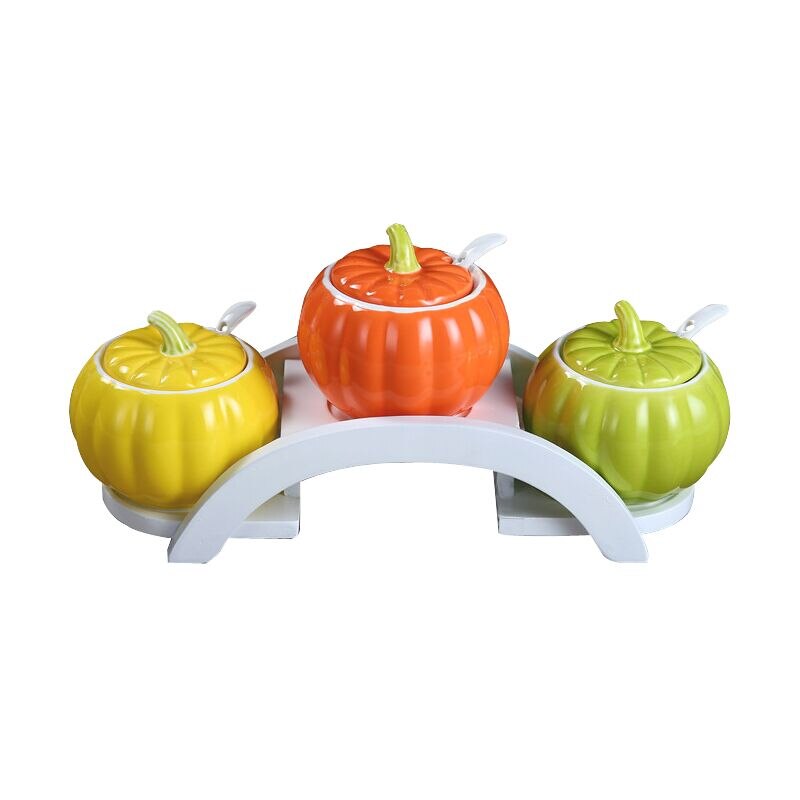 Kitchenware Pumpkin Chilli Ceramic Condiment Cans Set Salt Condiment Bottles mason glass jars and lids sugar jar: YS0099-5