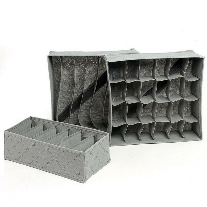 3 pçs/set Dobrável Gaveta Organizadores Caixa de Armazenamento Para Bra Underwear Socks Ties Cachecol Gaveta Organizadores Cinza