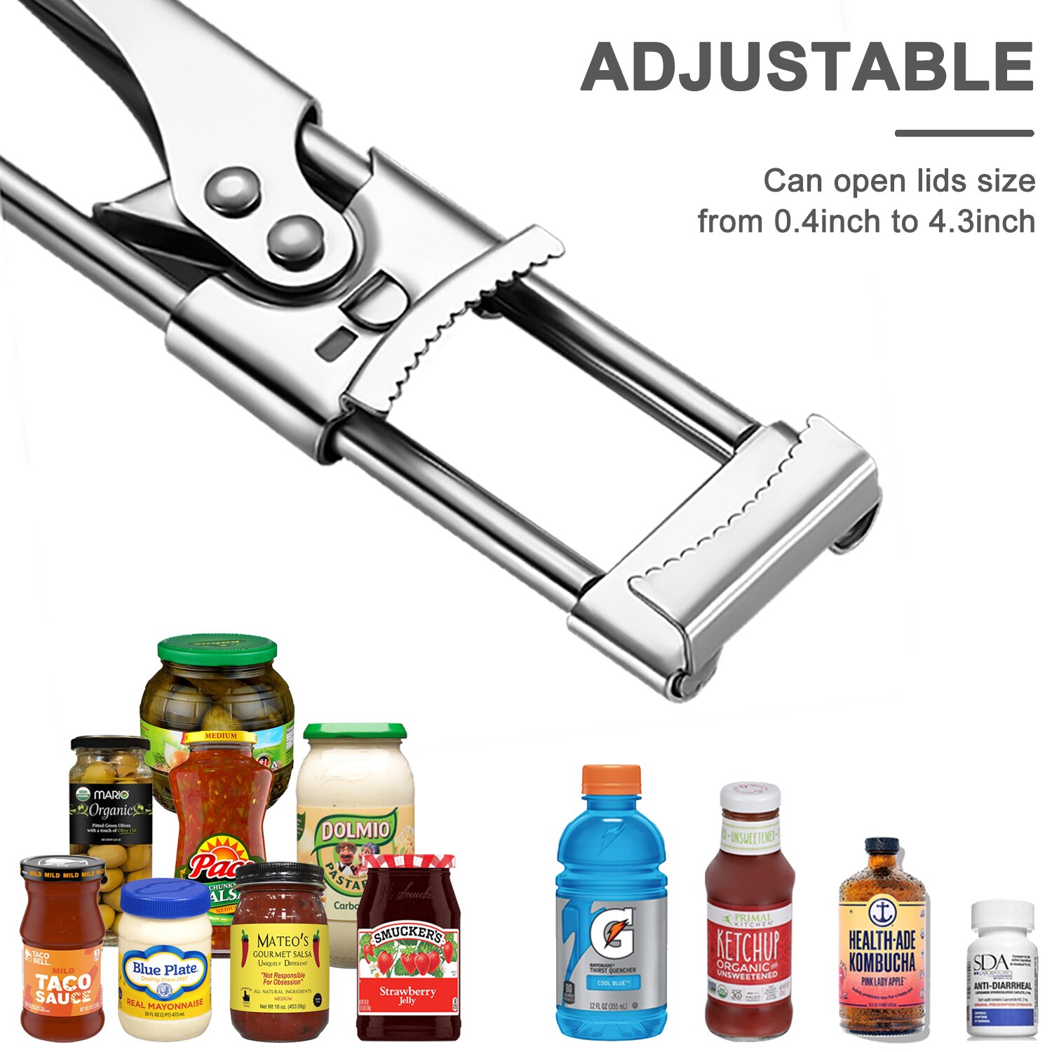 Adjustable Multi-Function Jar Opener Stainless Steel Manual Jar Bottle Opener Glass Lid Remover Kitchen Accessories