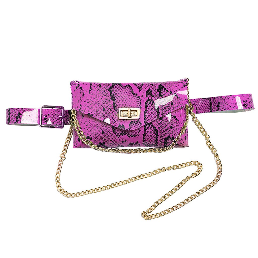 Neon- GrüNe Schlange Druck Taille Tasche Gürtel Tasche Frauen Serpentin PU Leder Taille Brust Taschen Weibliche fanny Pack Heuptas: heiß rosa