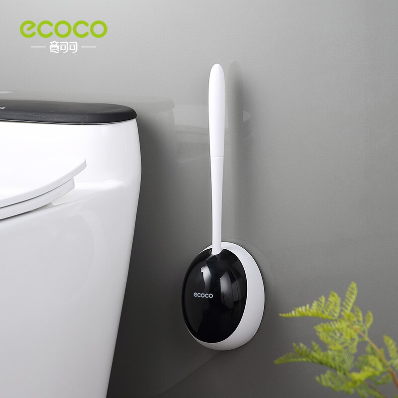 Ecoco silikonborsthuvud toalettborste snabbavloppsrengöringsverktyg för badrumstoalett väggmonterad hushålls-wc-borstetillbehör: Svart