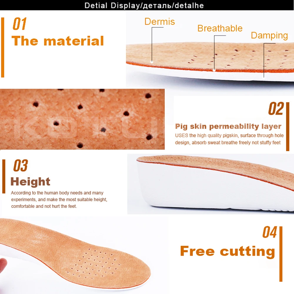 1 paar Höhe Erhöhen Einlegesohle Männer Frau Komfort Orthopädische Schuhe Einlegesohlen Echtes Leder Nicht-Slip Schuh Pads Arch Support einsätze
