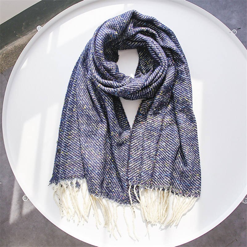 nueva bufanda con borla para mujer, bufandas brillantes suaves de Cachemira, bufandas elegantes para otoño e invierno, bufandas para mujer, Fular de envoltura sólida: Azul