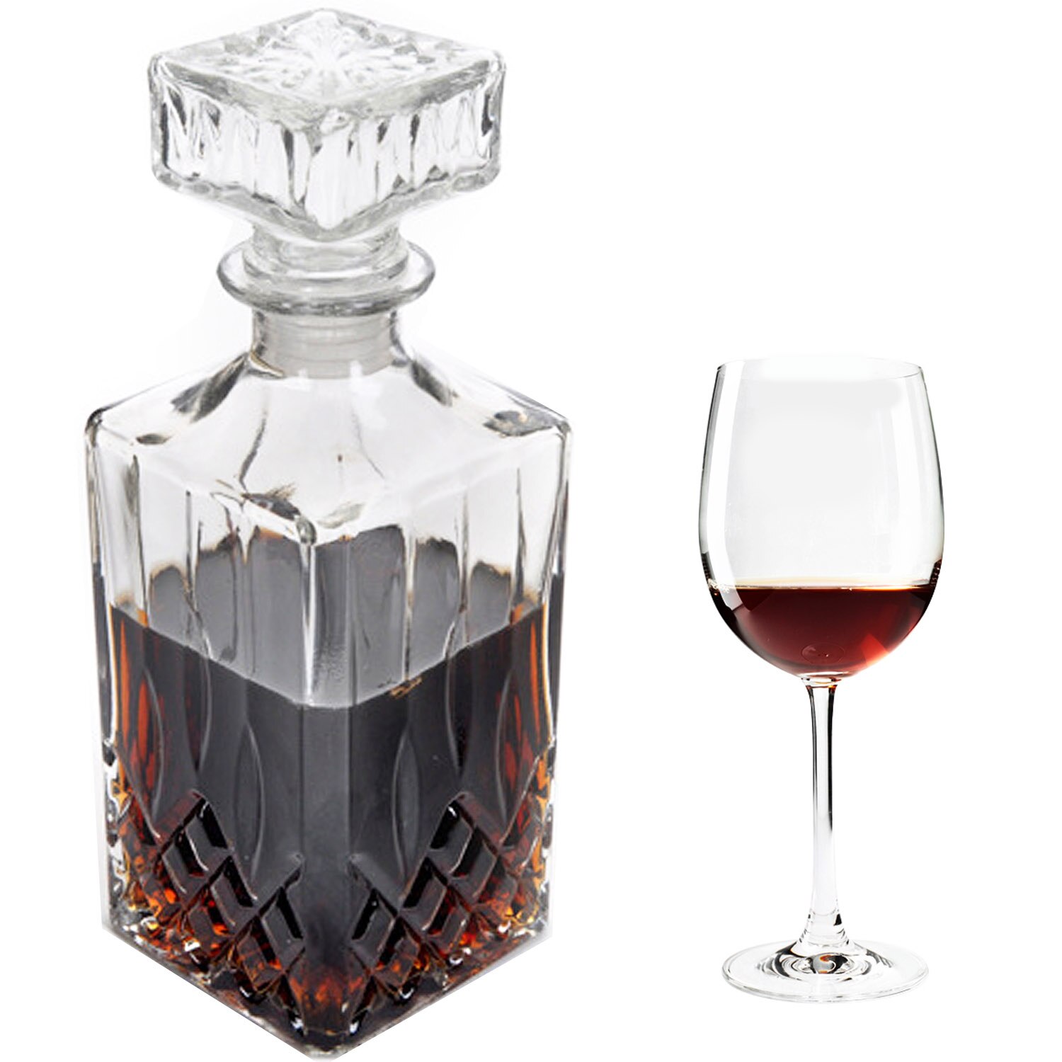 Behogar 1000ml European Style Square Glass DIY Wine Beer Whisky Decanter Drink Water Juice Tea Milk Jug Pitcher Bottle with Lid