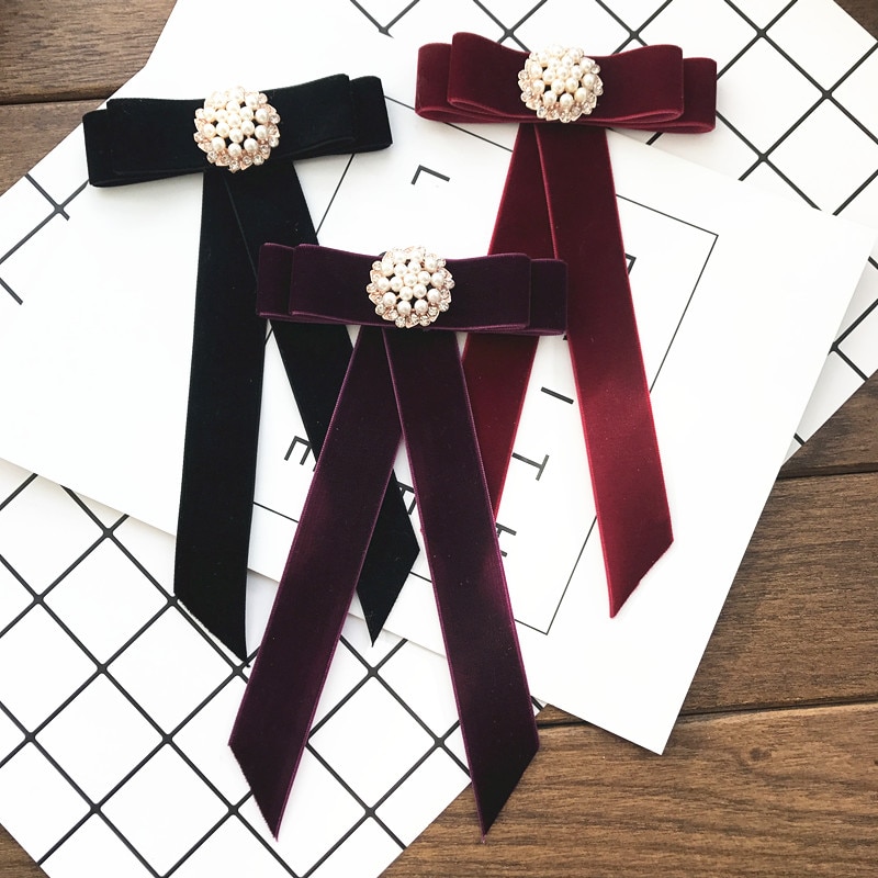 årgang sløyfe fløyel damehode diamantbånd skumring brosje elegante jenter smykker krage nål jente cravat til menn