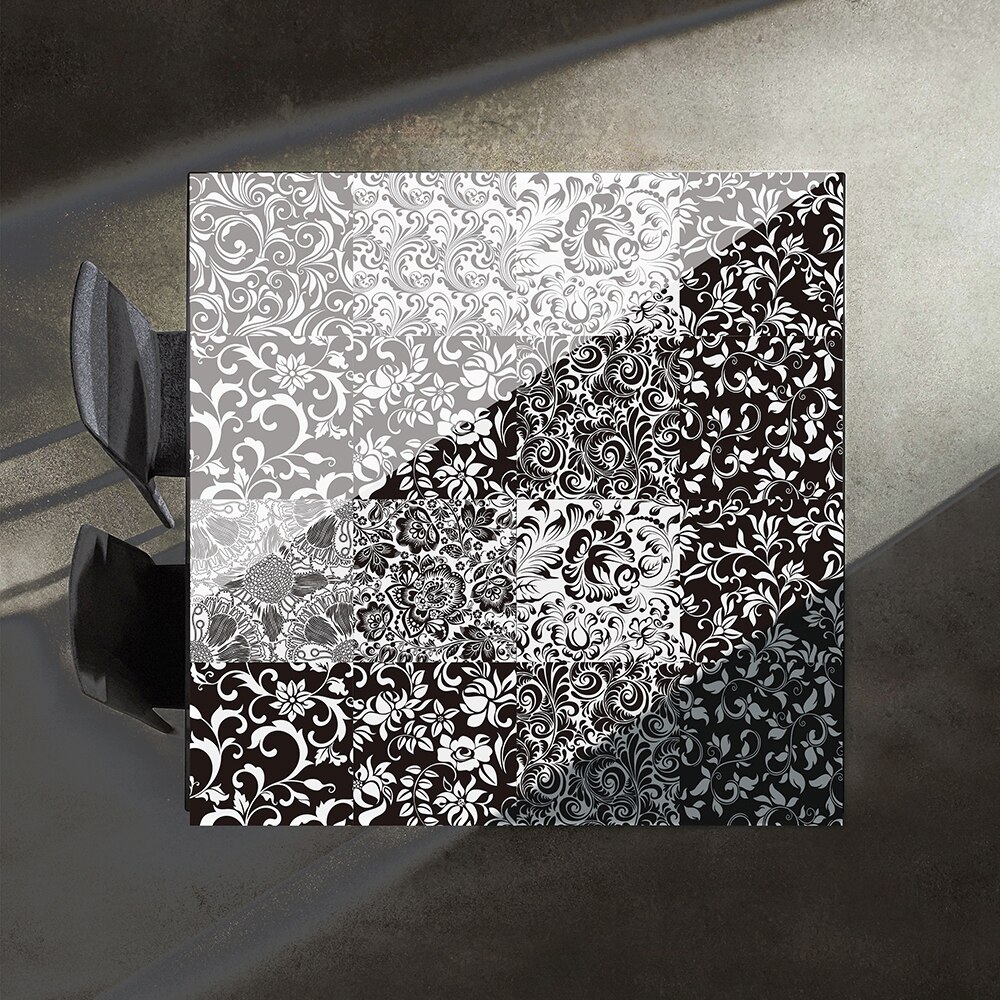 Baroque noir et blanc motif carrelage autocollants salle de bain toilette étanche mur décor Mural