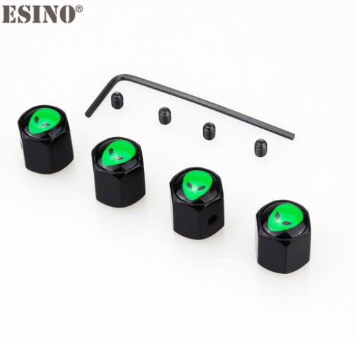 4 x Car Styling Alien Anti-theft Stainless Universal Steel Wheel Tire Valve Stems Caps Car Wheel Tire Stem Air Valve Caps: Black