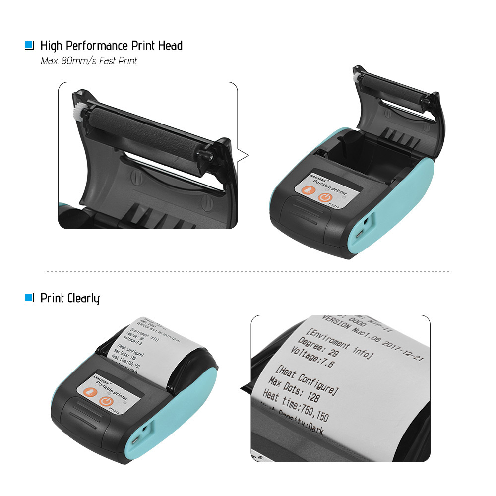 GOOJPRT PT-210 Portable BT Wireless Thermal Printer 203dpi Handheld 58mm Receipt Printer for Retail Stores Factories Logistics