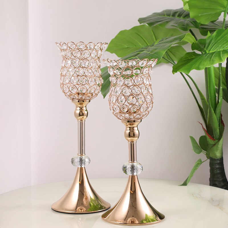 Candelabro de cristal K9, candelabro de acrílico bañado en oro para bodas, centros de mesa, candelero de decoración