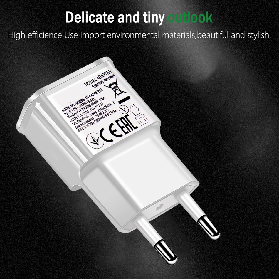 Adaptive Fast Charger 5V 2A USB Quick Adapter Charger For Samsung Galaxy S8 S9 Plus Note 8 9 A8 4 5 A3 S2 USB Type C Cable