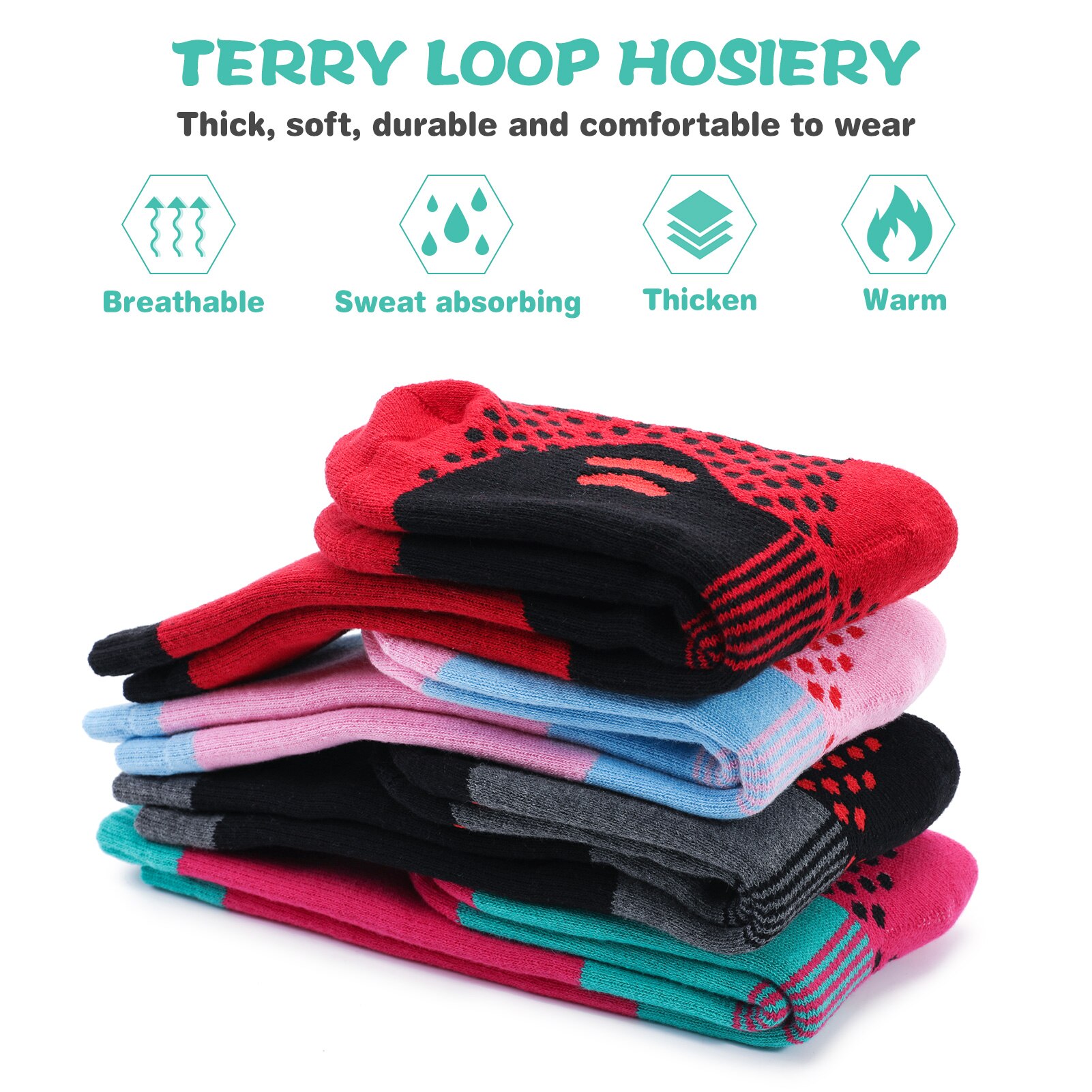 LIXADA 2 Pairs Children Sports Socks Ski Socks Kids Thick Knit Winter Athletic Knee-high Stockings For Ski Cycling