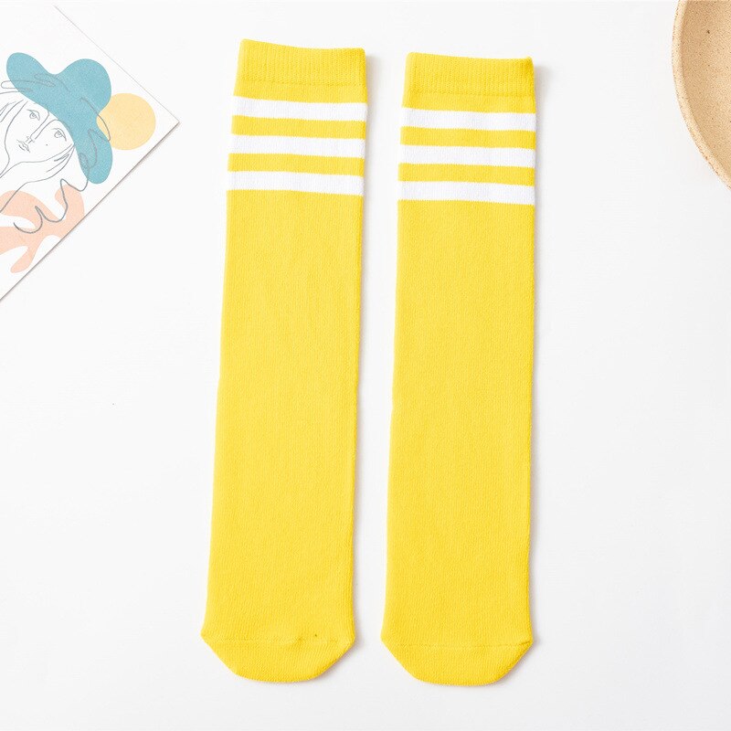 2-10 anni calzini per bambini calzini per bambini spogliati vestiti per la scuola bambini ragazzi bambini calzini per ragazze ginocchio alto lungo morbido cotone: Yellow Stripe Socks