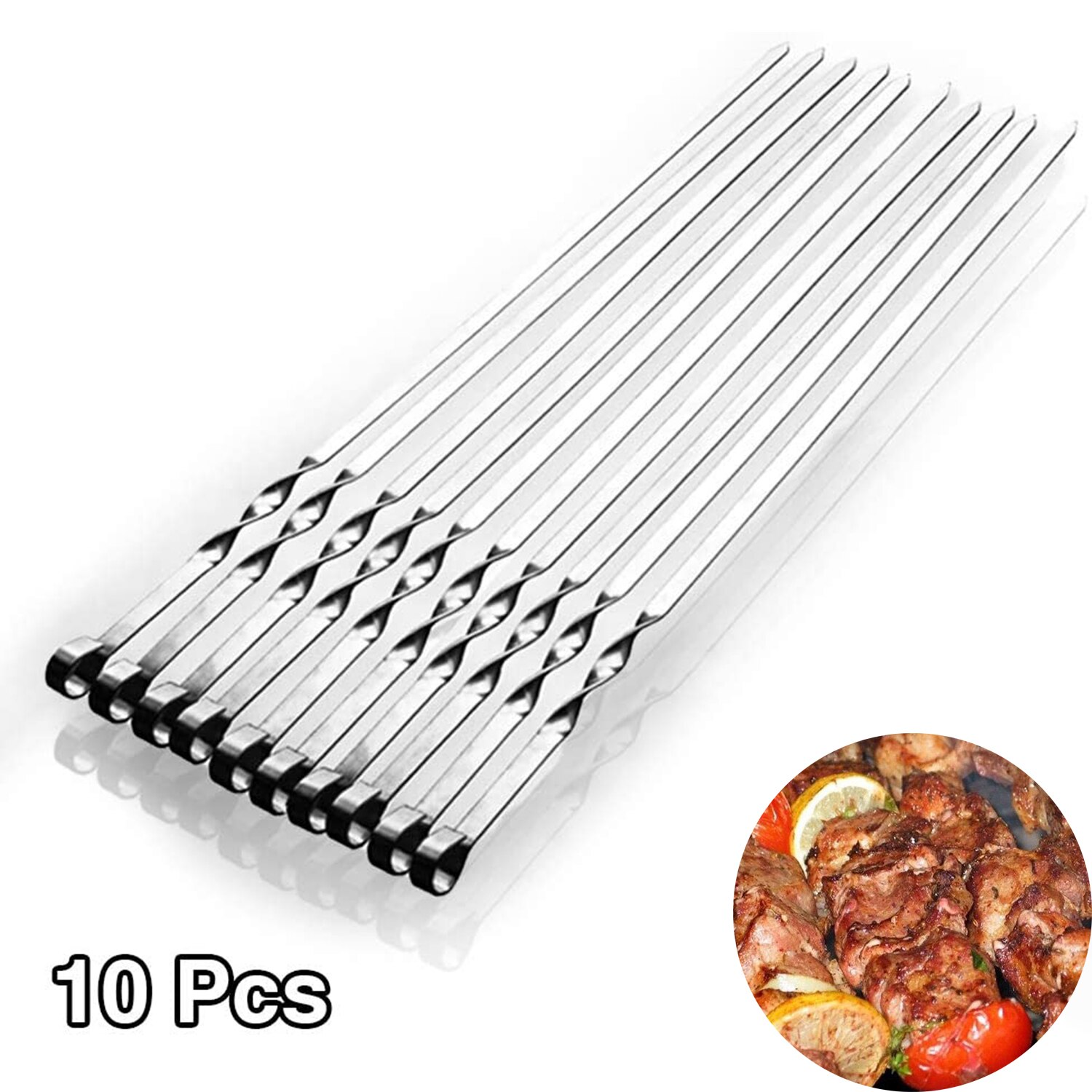 Stainless Steel Kebab Skewers Ergonomics Grilling Sticks Reusable Flat BBQ Needl