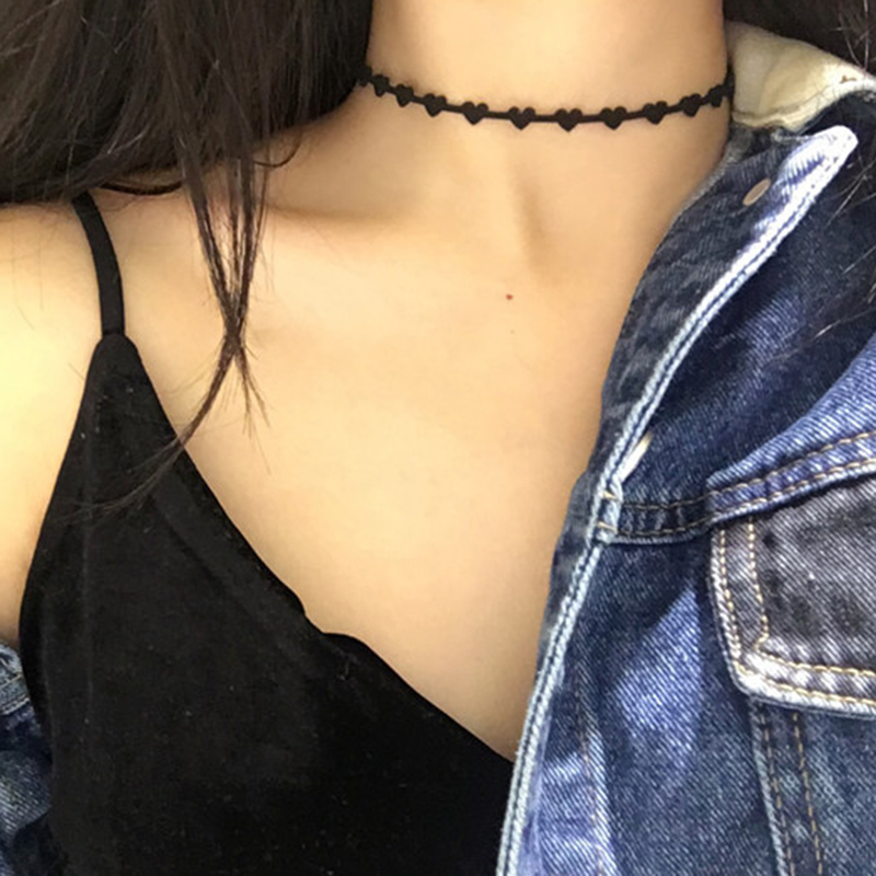 Gothic Punk Lace Choker Necklace For Women Teens Girls Rivet Heart Collar Necklace Rock Jewelry Party Necklace: C597