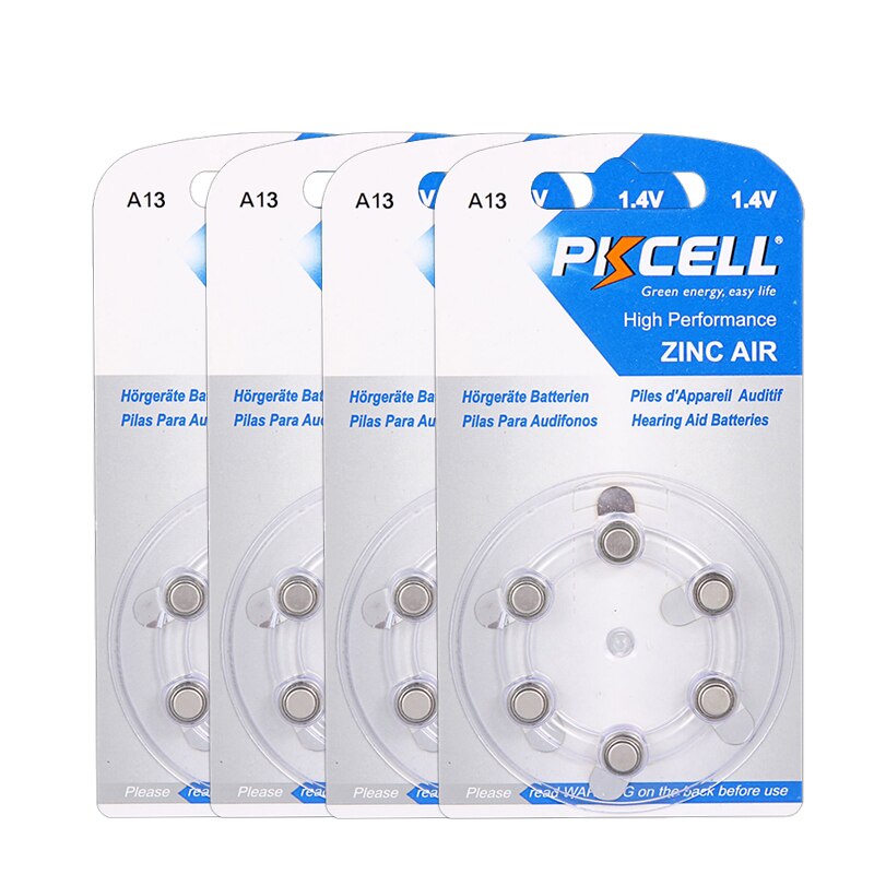 24x4 cartes PKCELL taille 13 ZA13 A13 P13 PR48 piles d'aide auditive haute puissance 1.4 V Zinc Air pile bouton batterie