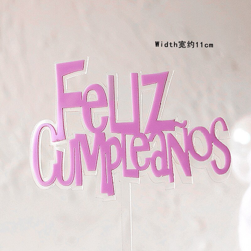 Feliz cumpleaños. español akryl slik farve tillykke med fødselsdagen kage topper på spansk til festdekoration bageartikler: 1pc år 049d