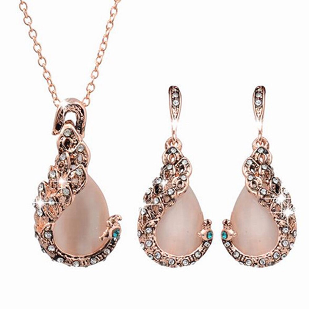 Frauen Elegante Waterdrop Strass Anhänger Halskette Haken Ohrringe Schmuck-Set