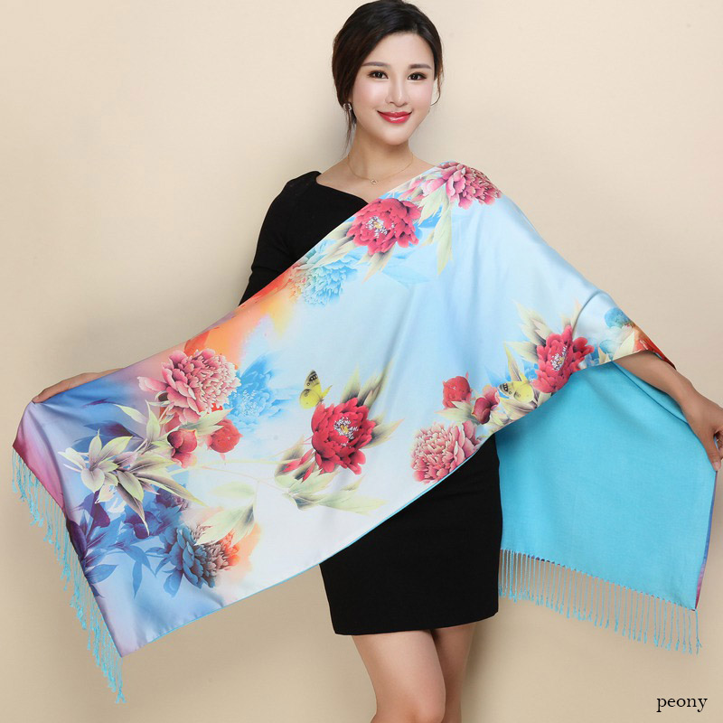 hiver Double côtés cachemire écharpe femmes long Pashmina Tippet femelle châles et Wrap Foulard femme floral foulards en soie: 3