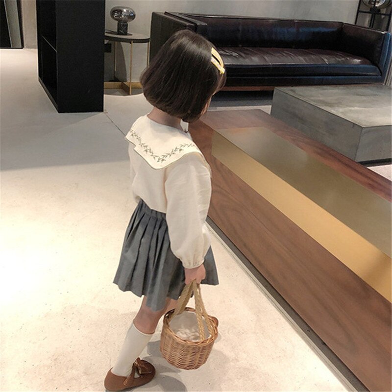 2020 bambini Camicette Autunno Del Bambino Della Ragazza Del Manicotto Lungo Del Fiore Del Ricamo Della Camicia Della Principessa Delle Ragazze Dei Capretti Cotone Magliette E Camicette Abbigliamento Per Bambini