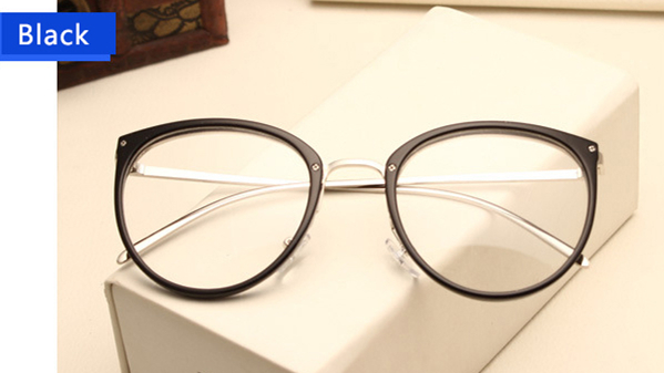 Retro runde briller kvinder metal fulde briller ramme optiske briller klar linse computer briller: Sort