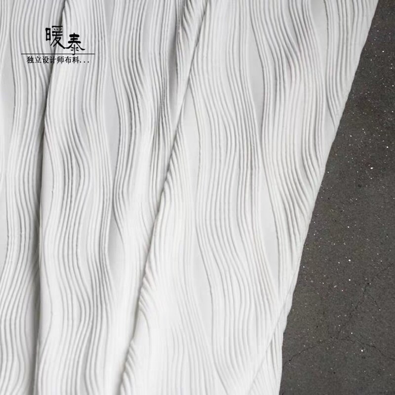 Geplooide Stof Witte Lijn Textuur Elastische 3d Strepen Textuur Diy Broek Patchwork Bazin Riche Jurk High-End Stof