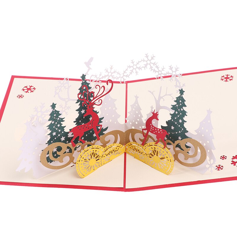 3D Pop-up Greeting Cards Post Cards For Christmas Day Party Decoration Santa Claus Christmas Deer Greeting Card