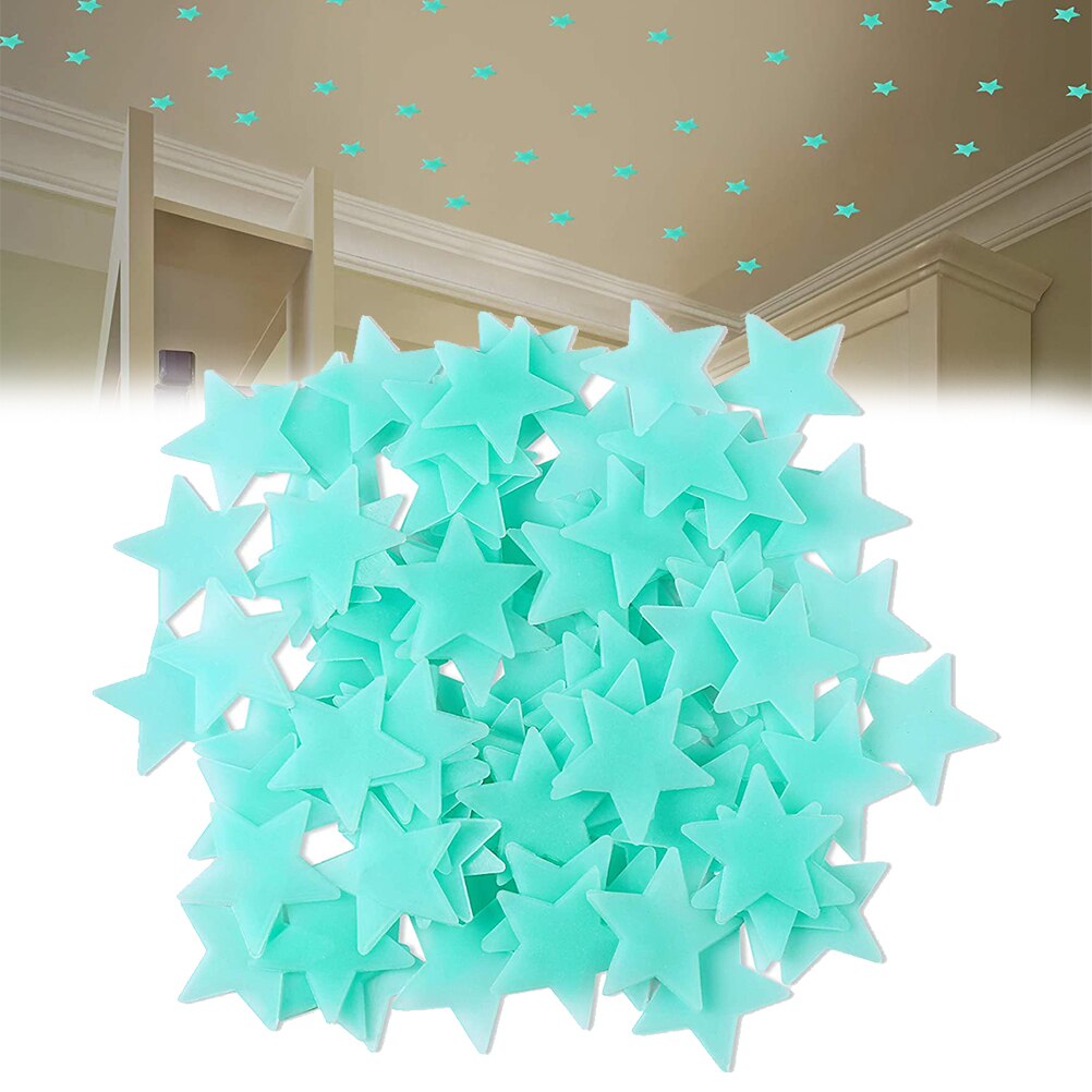 100 stk lysende 3d stjerner lyser i mørket lysende på væg klistermærker plakater til børneværelse stue tilbehør til hjemmet: 100 stk blå