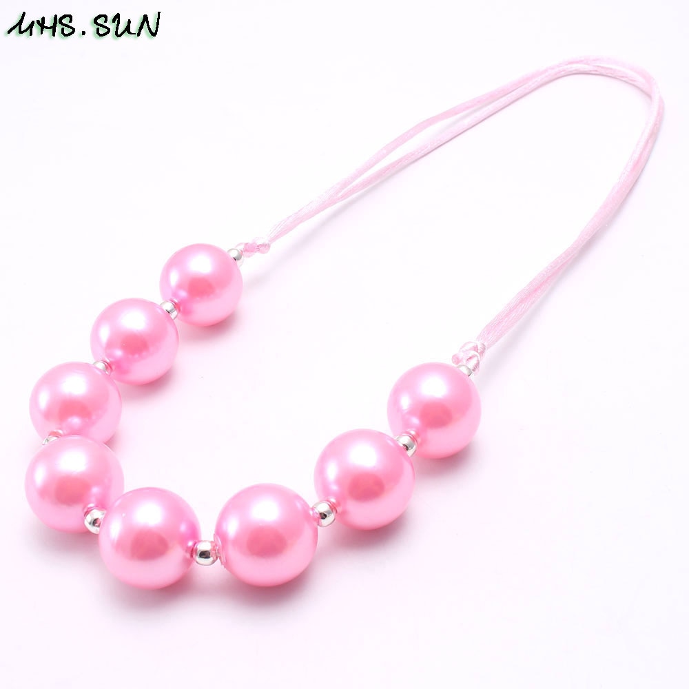 MHS.SUN Fashion Design Girls Pearl Chunky Beads Necklace Kids Child Chunky Bubblegum Necklace gioielli in corda regolabile