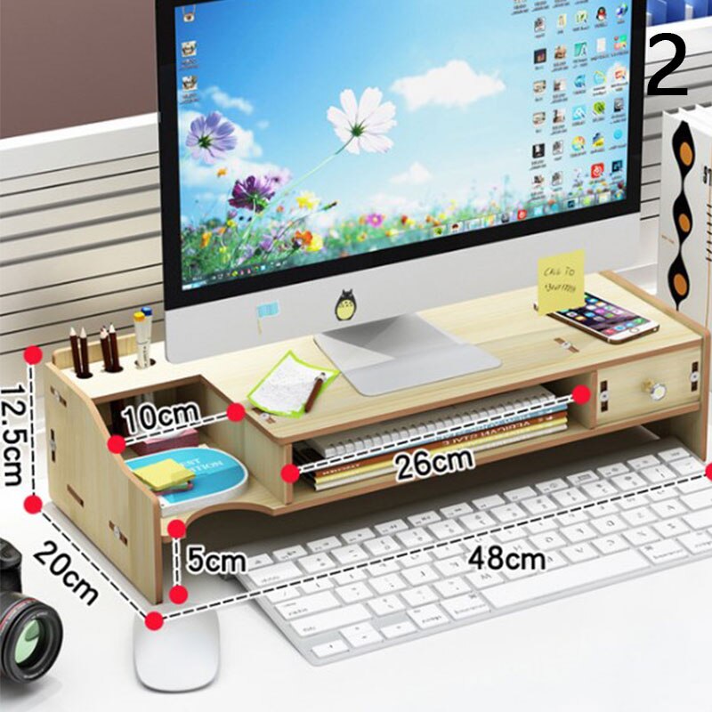 Multi-function Desktop Monitor Stand Computer Screen Riser Wood Shelf Plinth: N2
