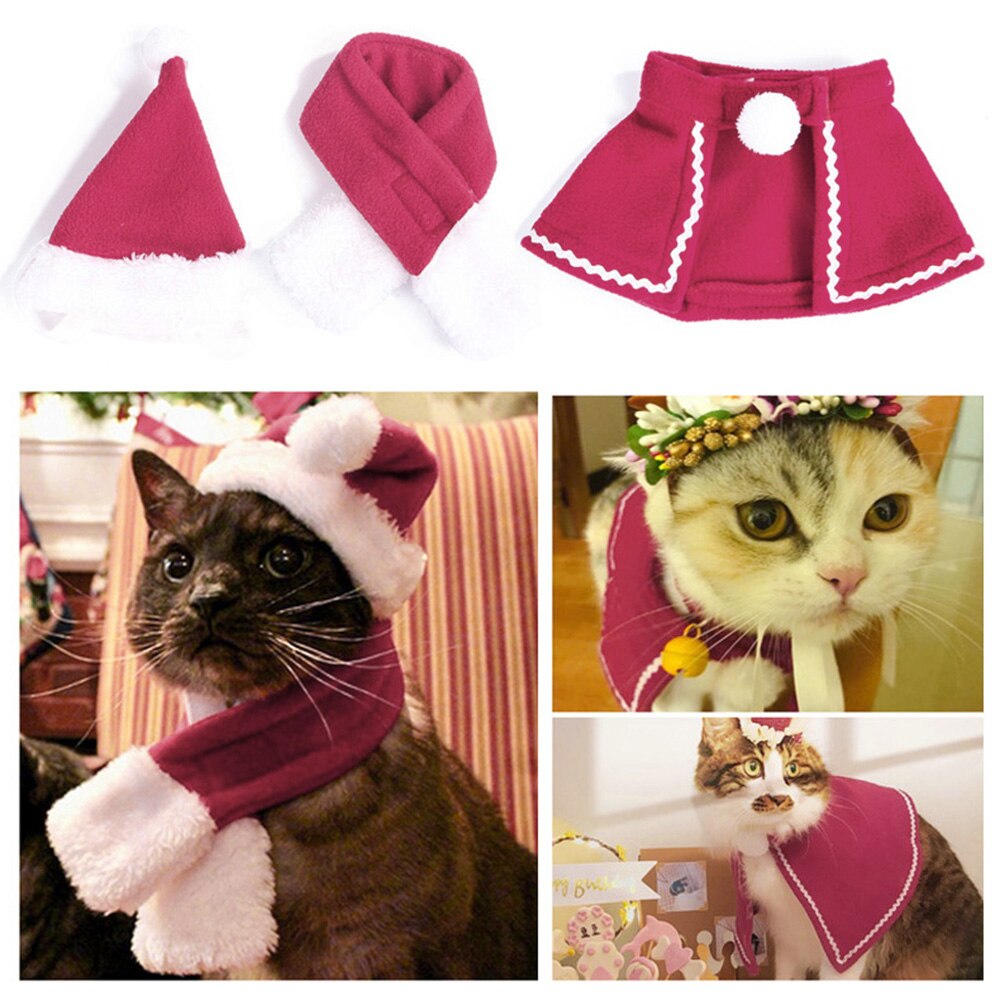 Noël chat costume chapeau écharpe cape animal de compagnie déguisement chiot chaton rouge ajoute une atmosphère festive