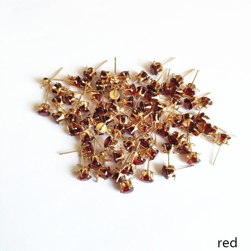 choose color) 200pcs copper with glass rhinest Stud earring/earrings accessories/Earring parts for jewelry making: red / 7mm