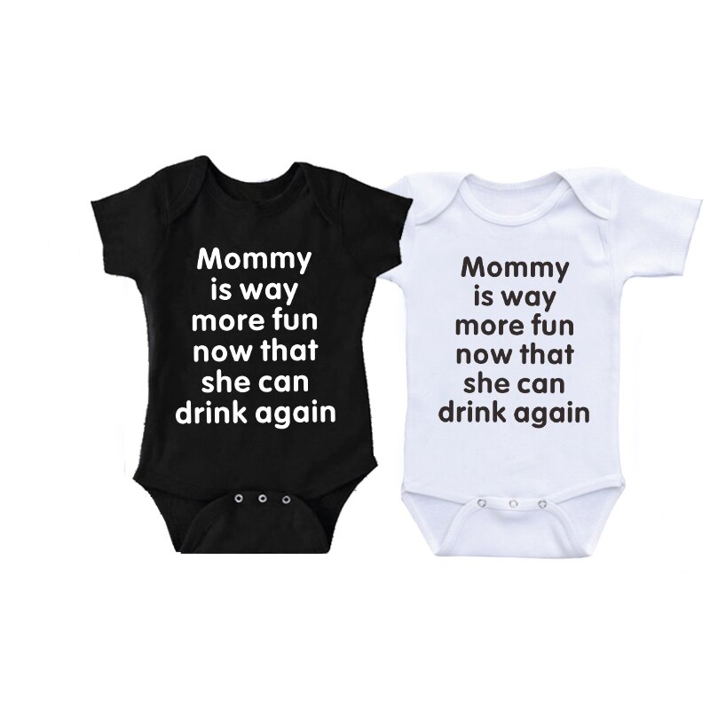 Newborn Baby Boy Girl Short Sleeve Romper Letter Print Mommy Is Way More Fun Drink Cotton Baby Clothes Summer Baby Clothing